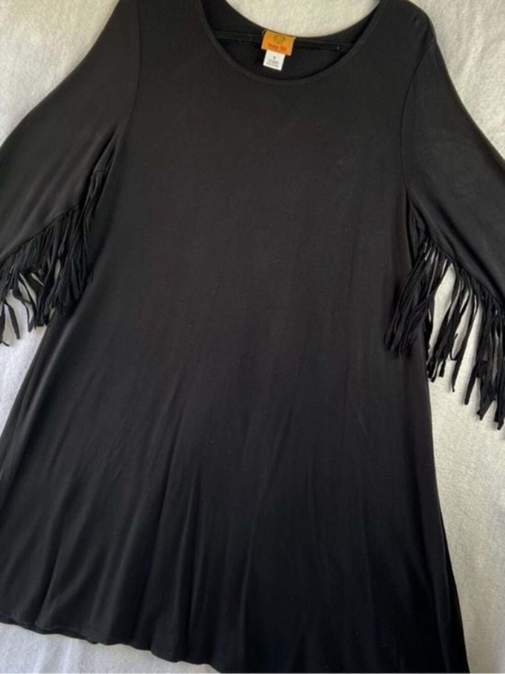 Ruby Rd. Black Fringe Sleeve A-Line Dress